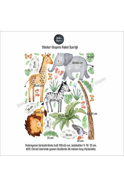 Sticker Ekspres Set de autocolante de perete pentru camera copiilor Happy Safari Animals