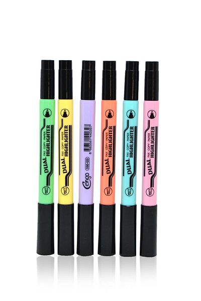Four Office Double Sided Pastel Colored Highlighter Set - 6 Colors