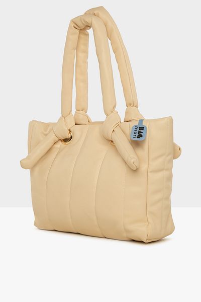 Bagmori Cream Women's Vertical Embroidery Inflatable Bag with Tie Strap M000007536