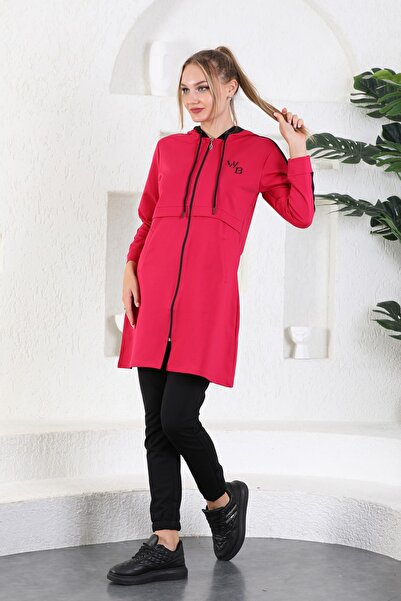 WestBound Fuchsia Black Women's Tracksuit Set Hijab Clothing, Zippered Hooded