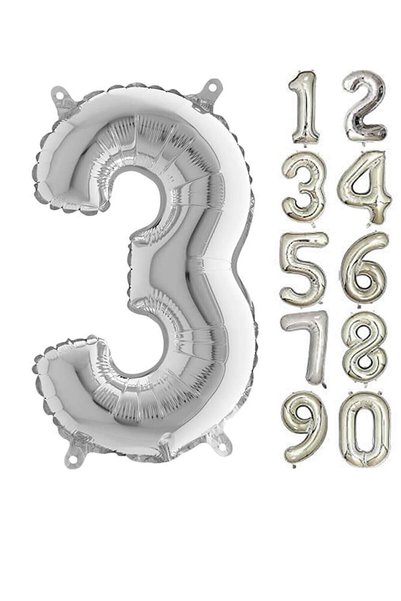 Mini Parti Mini Party Store Numeral Foil Balloon Silver 80 cm 3