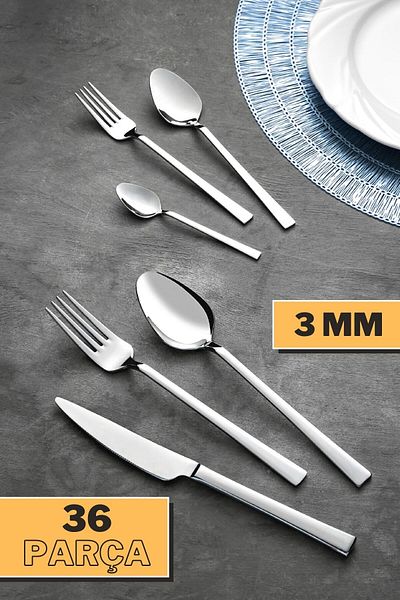 ÖzSa Home Premio 3mm 36 Piece Fork Spoon Knife Set Set for 6 Persons
