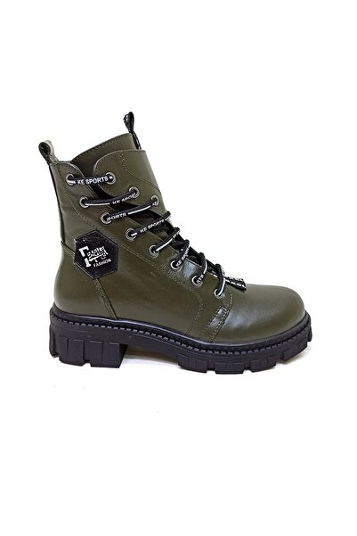 ALBİNİ Haki Yeşil Deri Kadın Postal Bot Ayakkabı
