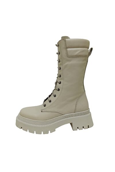 ALBİNİ Bej Krem Deri Kadın Postal Bot Ayakkabı