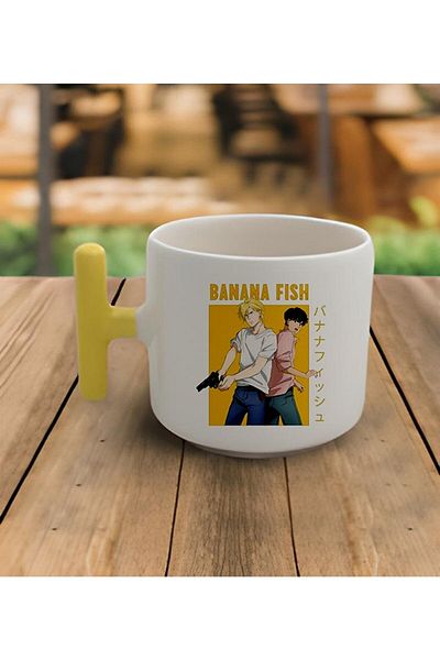 RHG Art Double Turkish Coffee Cup & Latte Banana Fish Yellow Handle Mug 200 Ml