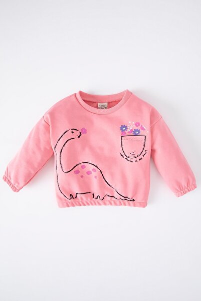DeFacto Kız Bebek Bisiklet Yaka Dinozor Baskılı Sweatshirt