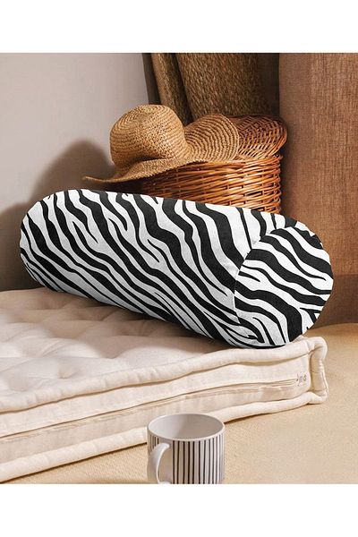 Realhomes Zippered Suede Cylinder Round Pillow Throw Pillow with Black Zebra Pattern on White Background