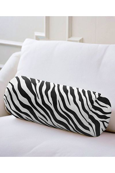Realhomes Zippered Suede Cylinder Round Pillow Throw Pillow with Black Zebra Pattern on White Background