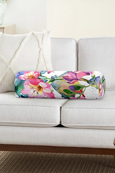 Realhomes Pernă rotundă, cilindru din piele de căprioară, cu fermoar, cu mode...