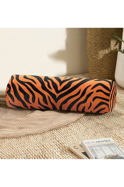 Realhomes Zippered Suede Cylinder Circle Pillow Throw Pillow with Black Zebra Motif on Colorful Background