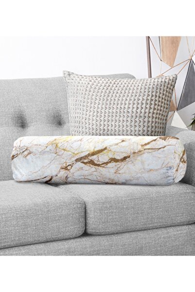 Realhomes حشوة داخلية مطبوعة رقمية من الرخام الأبيض - وسادة رمي أسطوانية من ج...