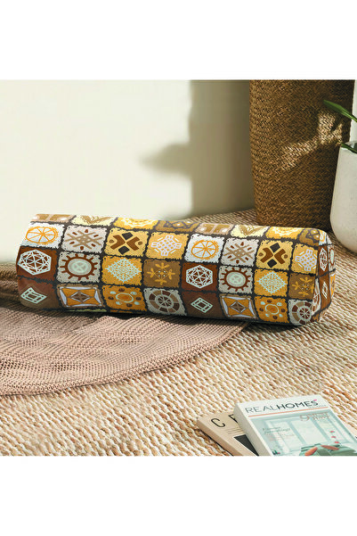 Realhomes Pernă cilindru modernă din piele întoarsă cu desen geometric în car...