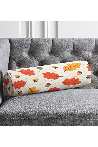 Realhomes Model de frunze de toamnă de fundal colorat cu căptușeală interioară - pernă rotundă cilindru din piele intoarsă cu fermoar.
