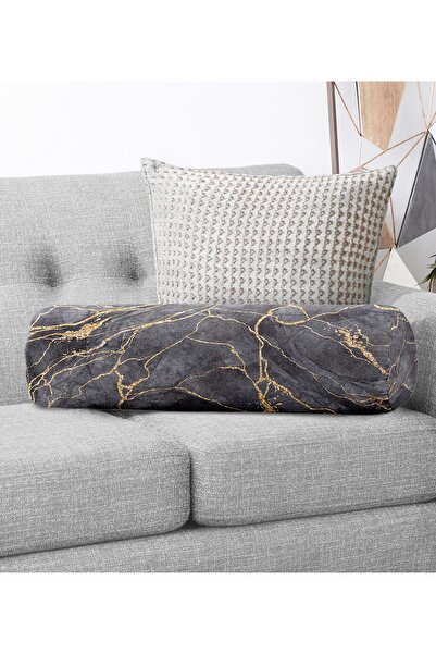 Realhomes وسادة دائرية من الجلد المدبوغ الحديثة مع تفاصيل ذهبية ونمط رخامي عل...