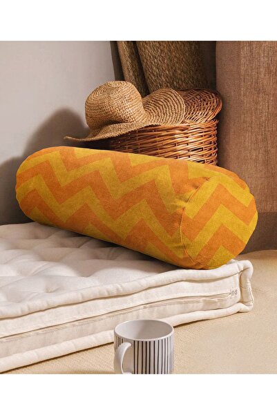 Realhomes Sarı Turuncu Zigzag Tasarımlı Dekoratif Iç Dolgulu Yumuşak Silindir...