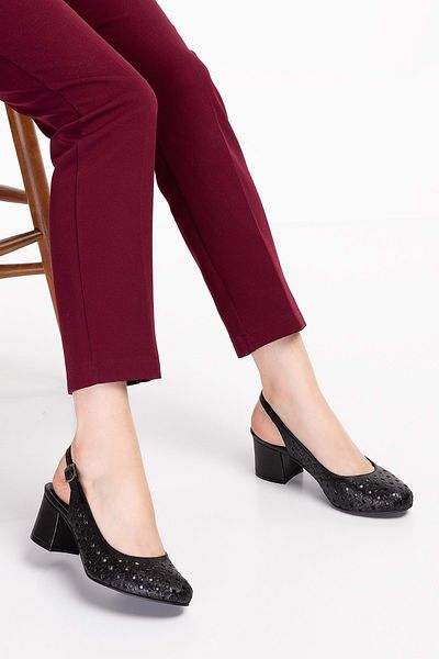 Gondol Pantofi cu toc elegant tăiați cu laser din piele naturală Şhn.882 - Negru - 38