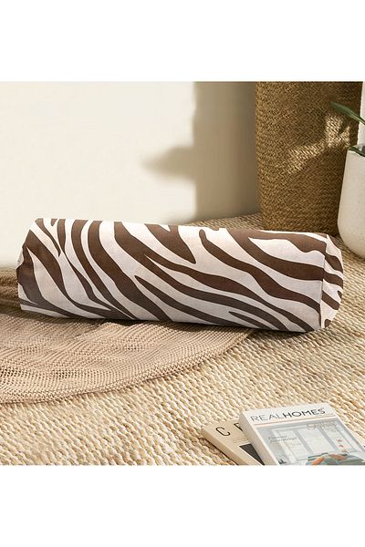 Realhomes Soft Colored Zebra Patterned Digital Printed Inner Filled - Zippered Suede Cylinder Circle Pillow Throw Pillow