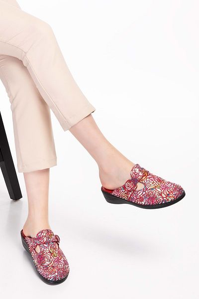Gondol Women's Genuine Leather Orthopedic Sabo Slippers Yprk.707 - Pink Pattern - 36