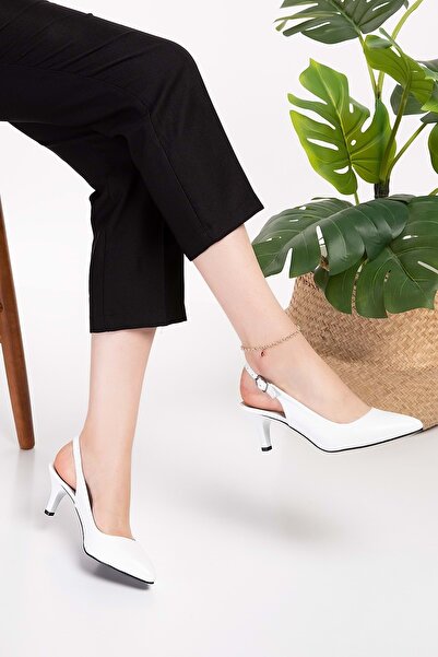 Gondol Kadın Hakiki Deri Orta Boy Topuk Stiletto Vdt.230 - Beyaz - 35