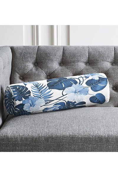 Realhomes Frunze de Amazon albastru special concepute decorative interior căptușit cu fermoar fotoliu pernă cilindru pernă de aruncare