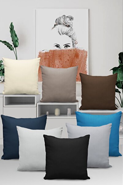 Viva Home 4'lü 43x43cm Bej Dekoratif Çift Taraflı Kırlent Kılıfı Tay Tüyü Döşemelik Premium Kumaş Krl027