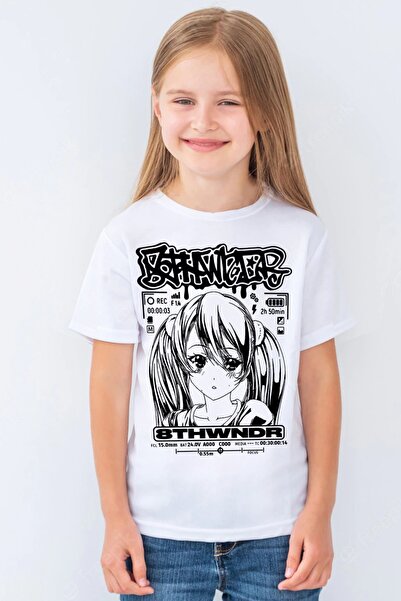 ROCKANDROLL Tricou alb pentru fete cu mânecă scurtă Anime Girl