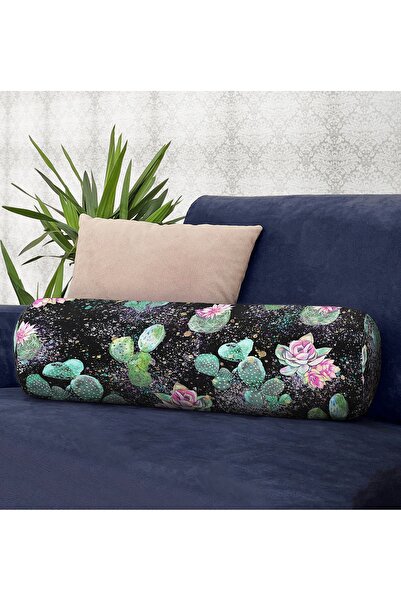 Realhomes Interior modern umplut cu model de cactus pe fundal negru - perna c...