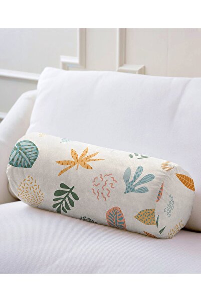 Realhomes Ecru خلفية ورقة الزخارف الرقمية المطبوعة مع حشوة داخلية - وسادة مست...