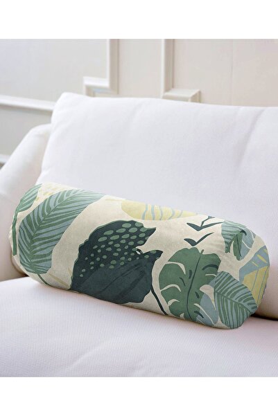 Realhomes Pernă cilindru cu fermoar din piele de căprioară, cu model de frunz...