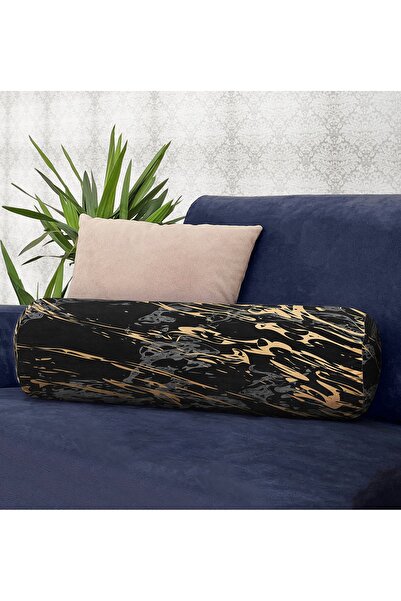 Realhomes Gri Siyah Zemin Üzerinde Gold Detaylı Çizim Desenli Iç Dolgulu Yumu...
