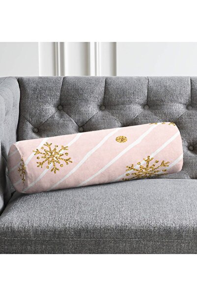 Realhomes Pernă cilindru special concepută cu fermoar și cu detaliu fulg de zăpadă pe podea roz