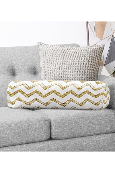 Realhomes Beyaz Zeminde Gold Zikzak Desenli Modern Iç Dolgulu - Fermuarlı Süe...