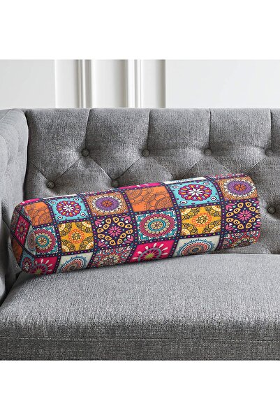 Realhomes În carouri, cu model etnic, design special, umplut în interior, cu fermoar, din piele de căprioară, cilindru, rulou pernă.