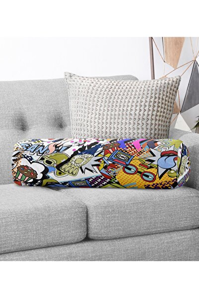 Realhomes Retro Pop Art Tasarımlı Dijital Baskılı Iç Dolgulu Süet Silindir Ya...