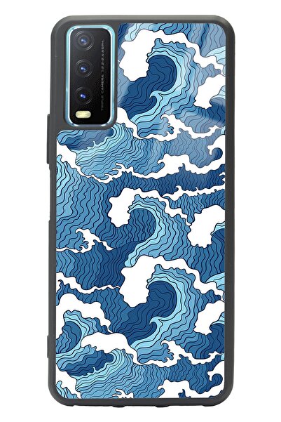 Spoyi Vivo Y20 Mavi Dalga Tasarımlı Glossy Telefon Kılıfı
