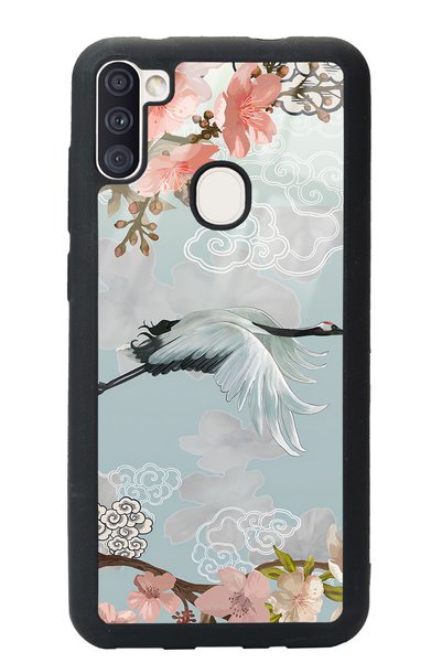 Spoyi Glossy Phone Case for Samsung A11 Watercolor Stork Design