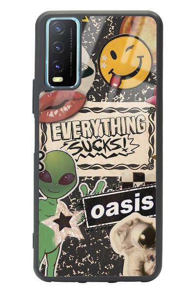 Spoyi Vivo Y20 Retro Sticker Tasarımlı Glossy Telefon Kılıfı