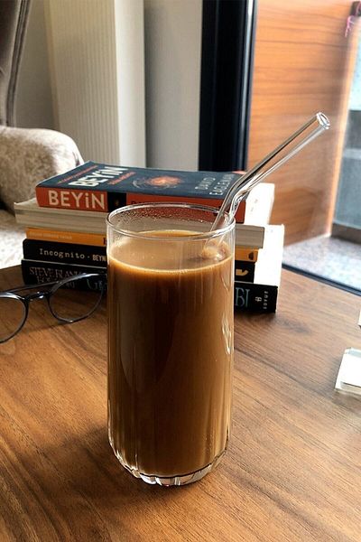 HB LİFE Transparent Glass Inclined Straw| Glass Straw - 1 Piece
