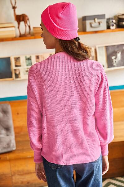 Olalook Women's Candy Pink Buttoned Knitwear Cardigan HRK-19000097