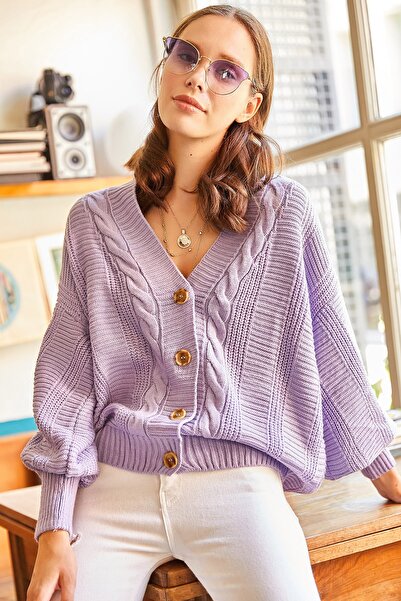 Olalook المرأة أرجواني شعر كثيف مضفر التريكو سترة HRK-19000082