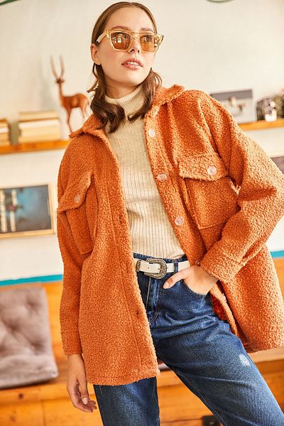 Olalook Women's Brick Double Pocket Buttoned Unlined Boucle Jacket CKT-19000316