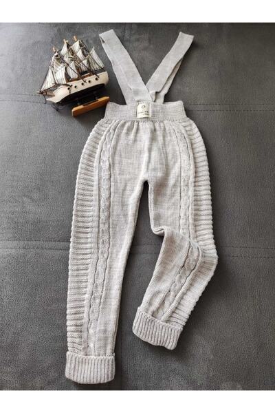 Meriç bebe Saç Örgülü Unisex Kalın Kışlık Askılı Triko Tayt