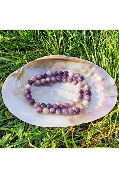 DOĞAL TAŞ DELİSİ Sequență de piatră naturală lepidolit (8 mm) (cu certificat)