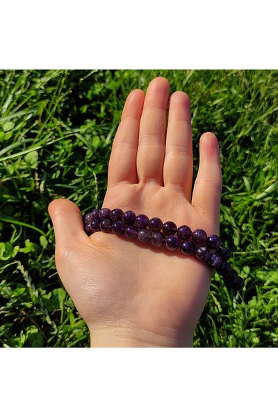 DOĞAL TAŞ DELİSİ Sequență de piatră naturală ametist (8 mm) (cu certificat)