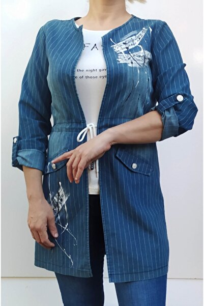 Hepsibitarz Kadın Mavi Jeans Kot Denim Tarz Bayan Ceket