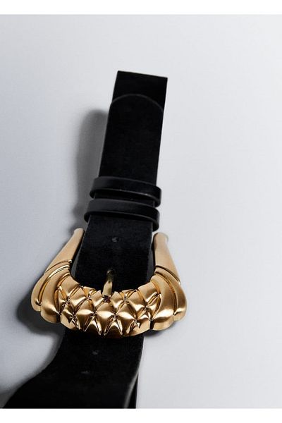MANGO Woman Embossed Buckle Leather Belt