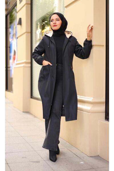 esmaboutique Kadın Kapüşonlu Bondit Kürklü Kaban