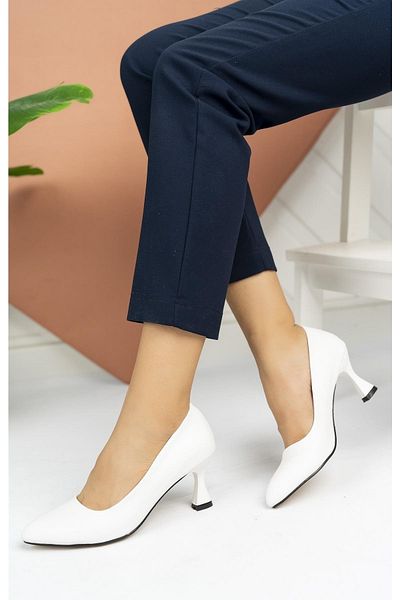 MERVE BAŞ Toc alb pentru femei, cu vârf ascuțit, stiletto 6,5 cm