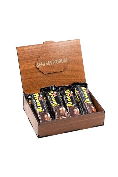 Nostaljik Lezzetler Sevdiklerinize Özel Ahşap Hediye Kutusunda 4 Adet Browni ...