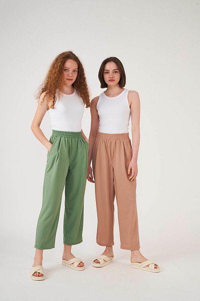 Mevra Elastic Waist Trousers Çağla